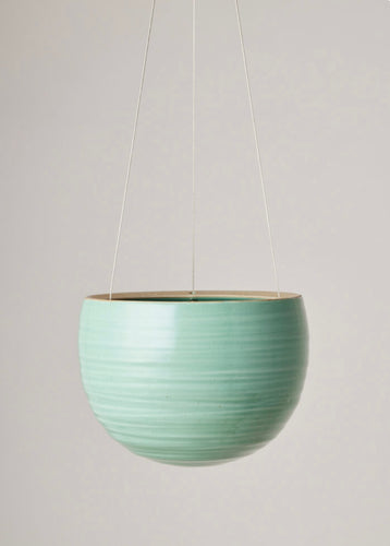 Angus & Celeste Spherical Hanging Planter - Celadon Green Crackle