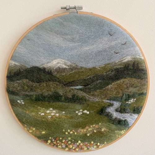 Button & Bean Needlefelted Hoop - Large 23cm Landscape