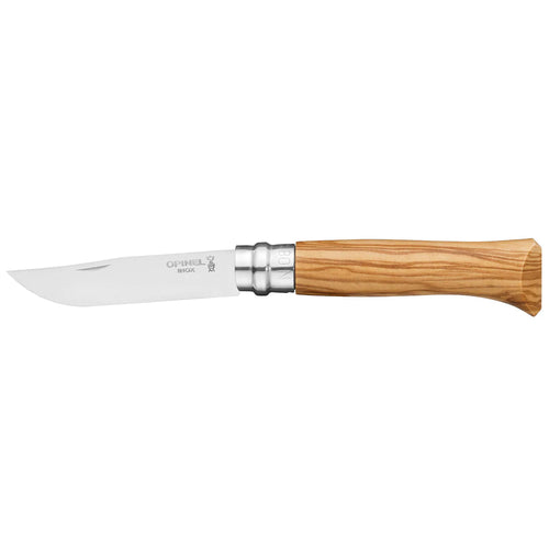 Opinel No.8 folding pocket knife with olive wood handle