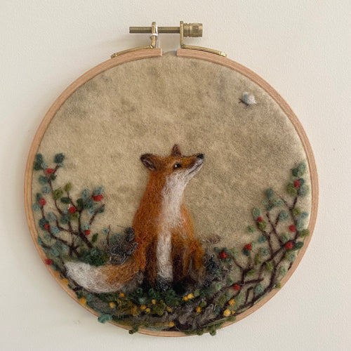 Button & Bean Needlefelted 17cm Hoop - Small Fox