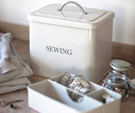Sewing Box Retro Enamel Storage Tin - Off-white