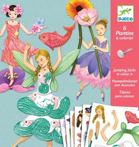 Djeco 6 Jumping Jacks To Colour In - Fairies