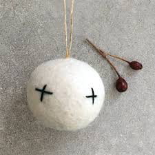 Felt Bauble Hanging Christmas Deco - White with pluses